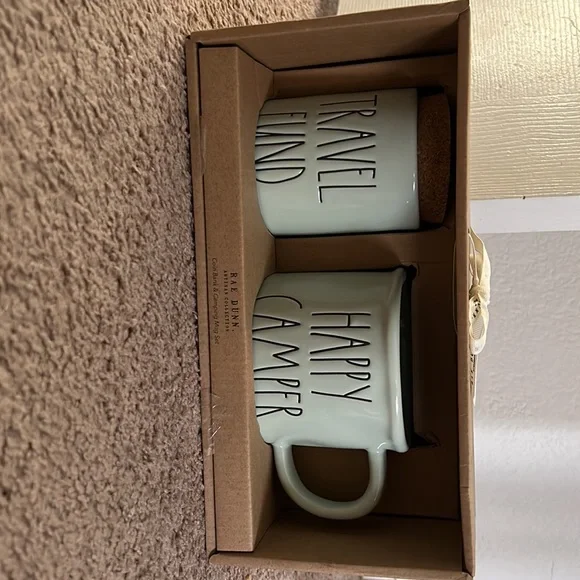NIB Rae Dunn Happy Camper mug and Travel Fund jar gift set! - Picture 2 of 3